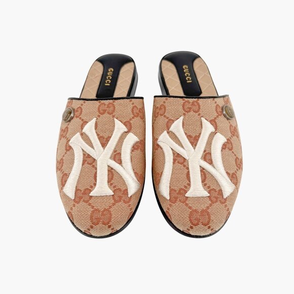 Gucci Yankees GG Mule Slipper Size 36 US 6 Beige Monogram Canvas Flat Loafer MLB - Picture 3 of 15